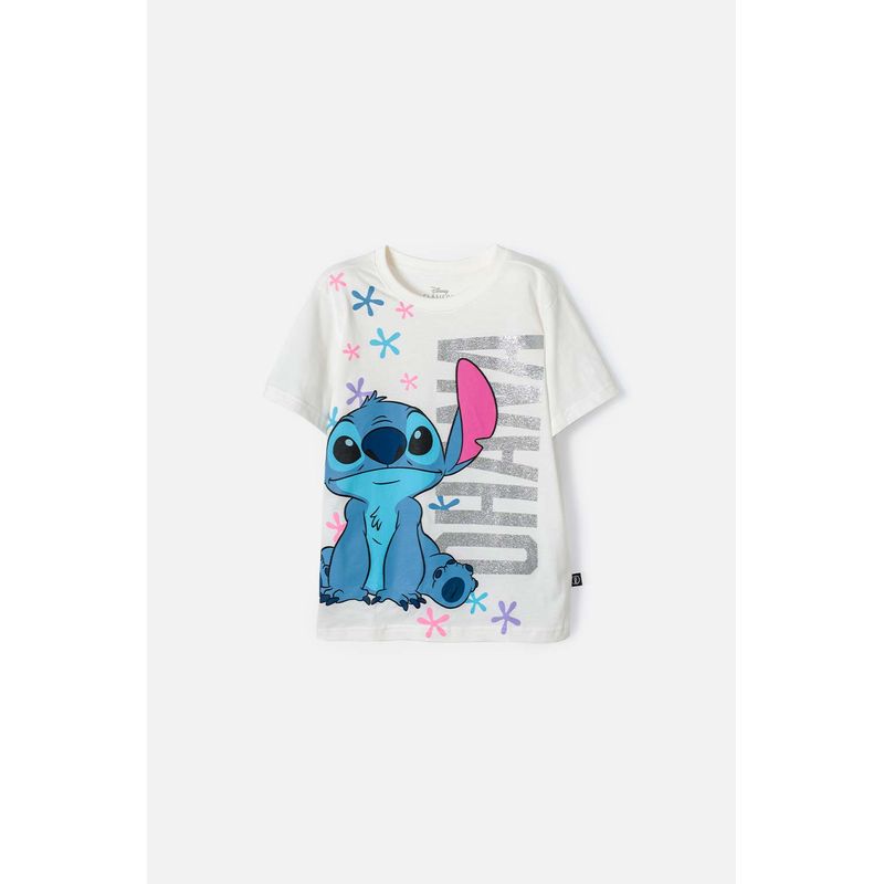 DISNEY - Camiseta de Stitch marfil de manga corta para niña