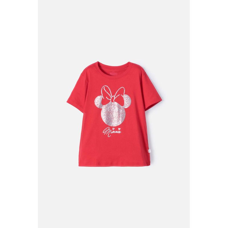DISNEY - Camiseta de Minnie Mouse manga corta roja para niña