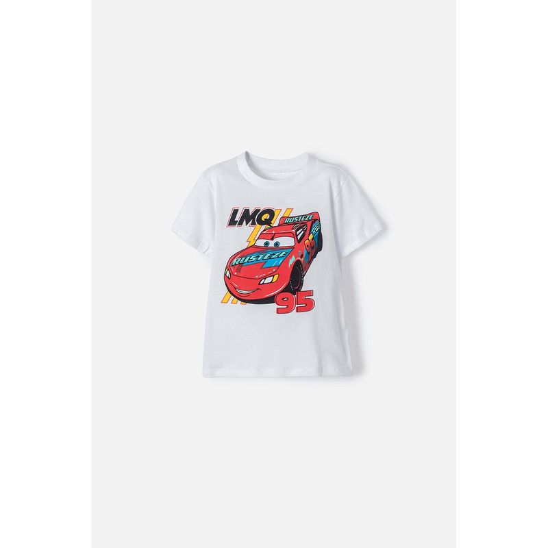 DISNEY - Camiseta de Cars manga corta blanca para niño 2T a 5T