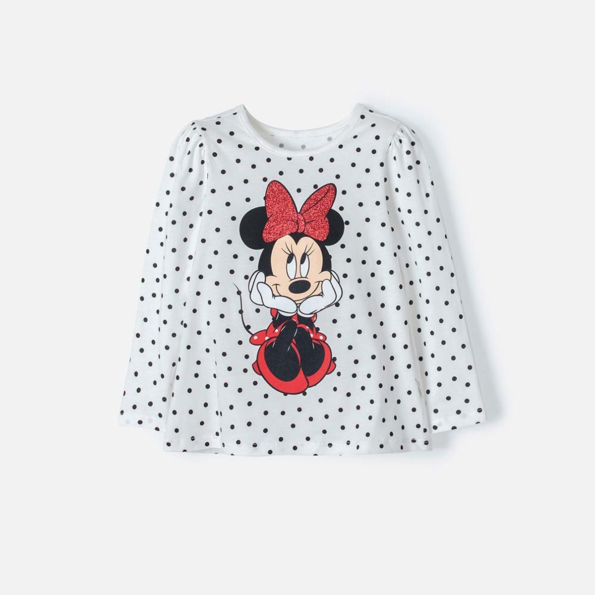 DISNEY - Camiseta Minnie Mouse marfil manga larga para niña 2T a 5T