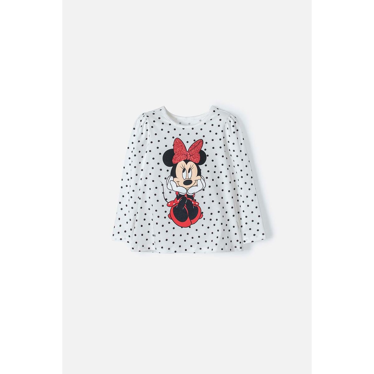 DISNEY - Camiseta Minnie Mouse marfil manga larga para niña 2T a 5T
