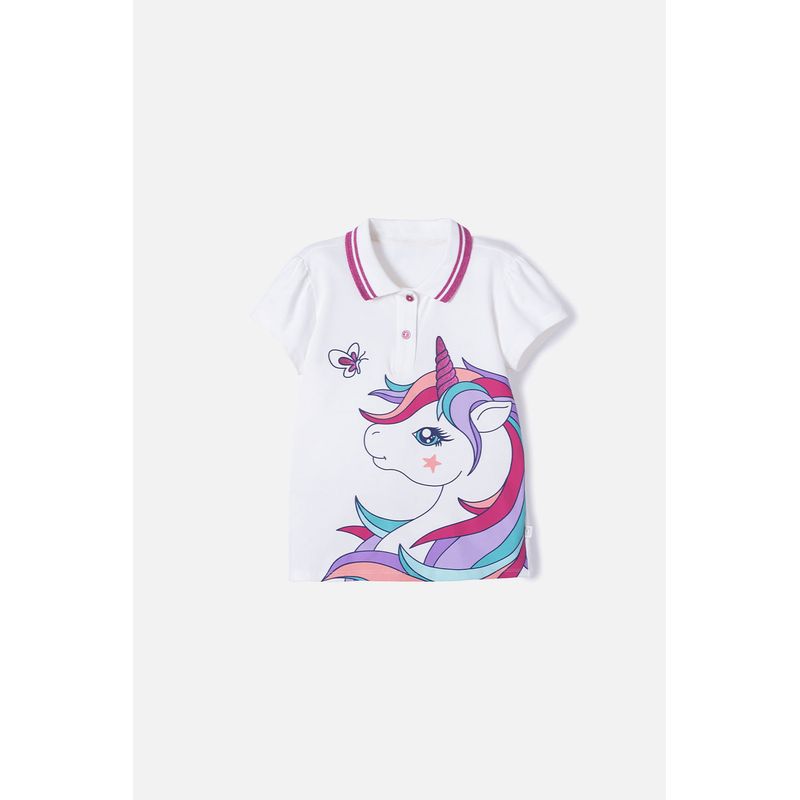 MIC - Camiseta Tipo Polo de Mic marfil con botones para niña
