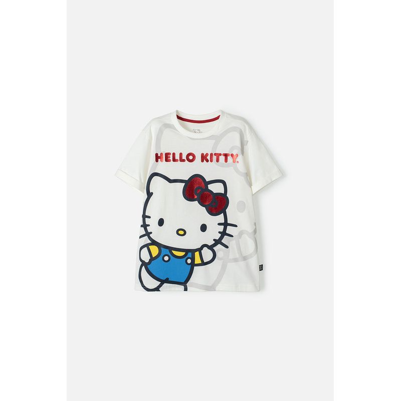 HELLO KITTY - Camiseta de Hello Kitty marfil manga corta para niña