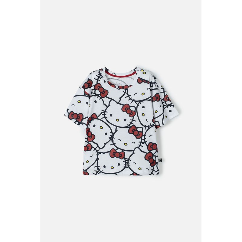 SANRIO - Camiseta de Hello Kitty blanca y roja manga corta para niña