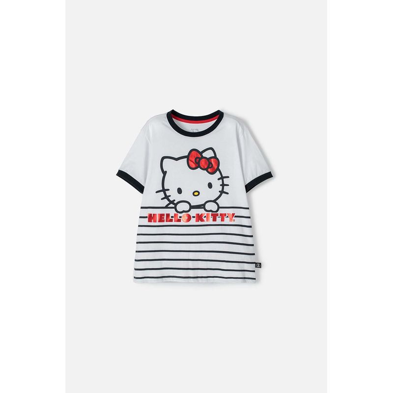SANRIO - Camiseta de Hello Kitty manga corta blanco rojo y azul para niña