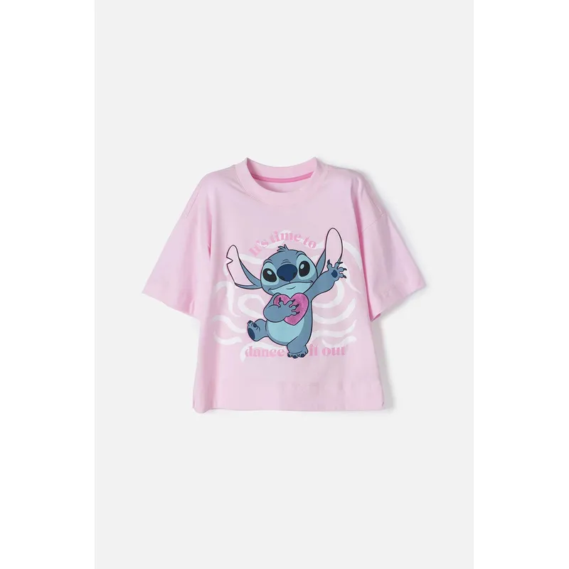 DISNEY - Camiseta de Stitch manga corta rosada para niña
