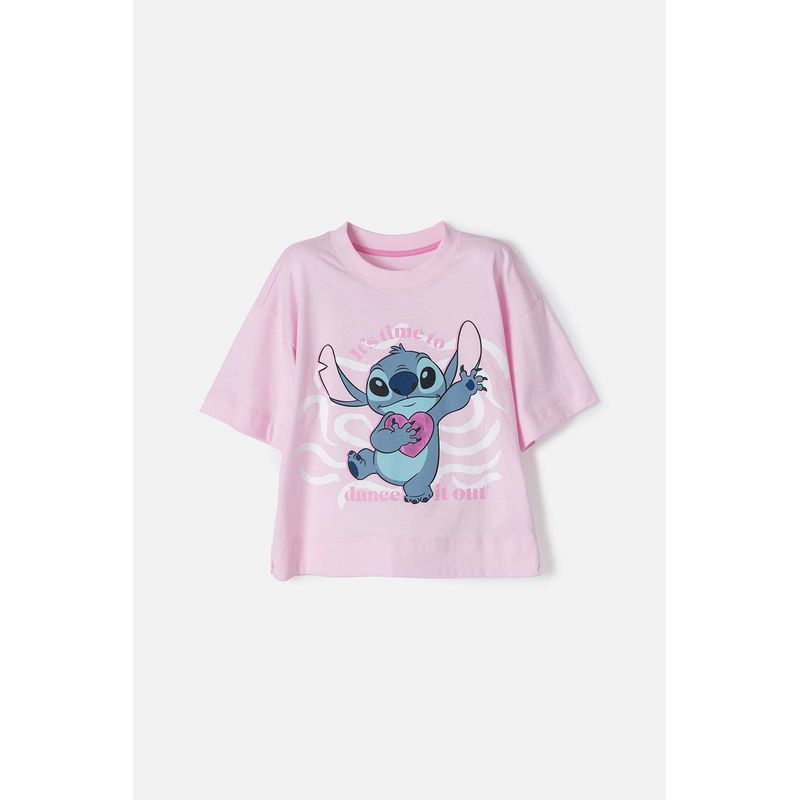 DISNEY - Camiseta de Stitch manga corta rosada para niña