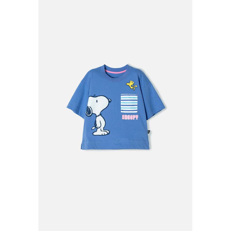 SNOOPY - Camiseta de Snoopy hortensia con bolsillo delantero para niña