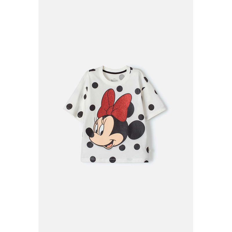 DISNEY - Camiseta de Minnie Mouse manga corta marfil para niña