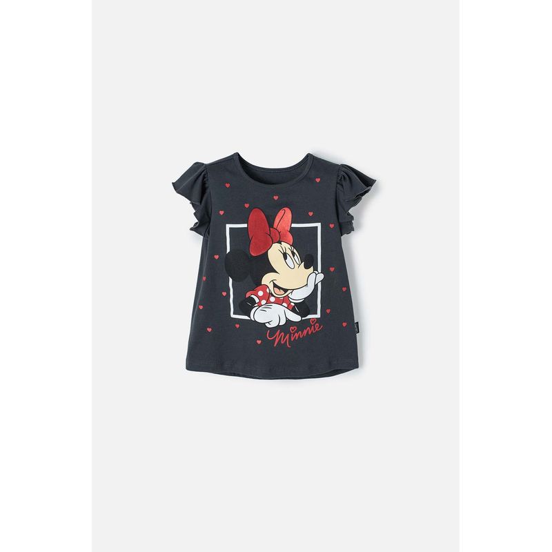 DISNEY - Camiseta de Minnie Mouse manga corta gris para niña 2T a 5T