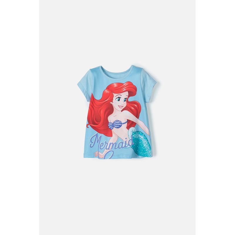 DISNEY - Camiseta de la Sirenita manga corta azul para niña 2T a 5T