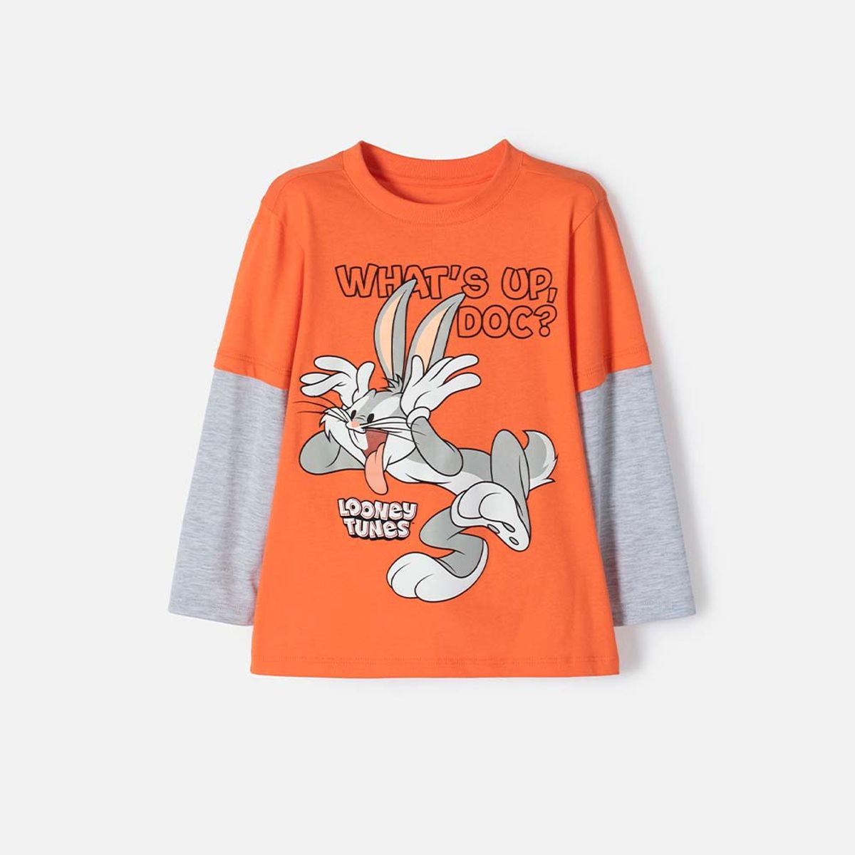 WARNER BROS - Camiseta de Bugs Bunny naranja y gris manga larga para niño 2T a 5T