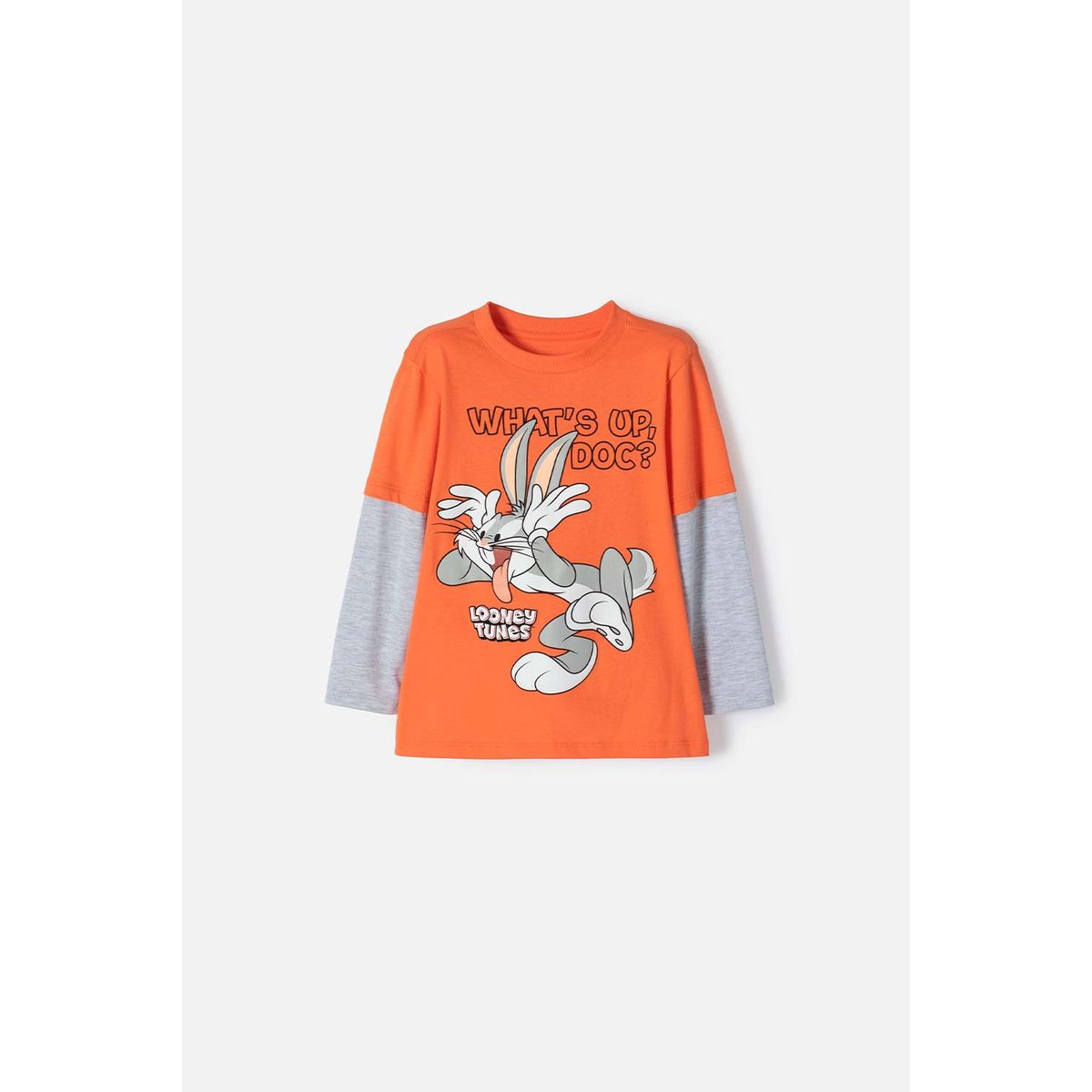 WARNER BROS - Camiseta de Bugs Bunny naranja y gris manga larga para niño 2T a 5T