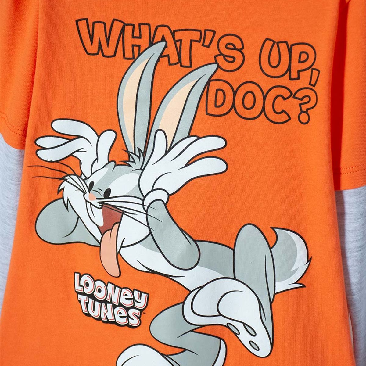WARNER BROS - Camiseta de Bugs Bunny naranja y gris manga larga para niño 2T a 5T