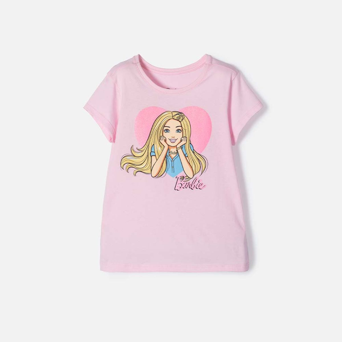 MATTEL - Camiseta de Barbie manga corta rosada para niña