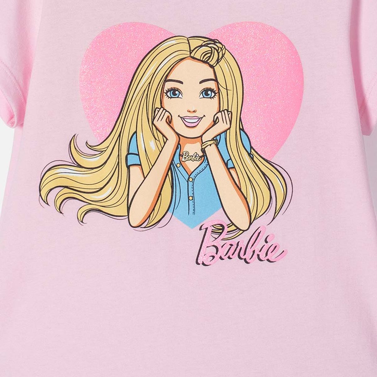 MATTEL - Camiseta de Barbie manga corta rosada para niña