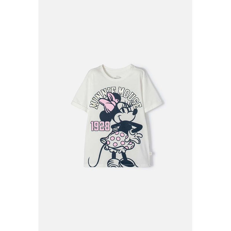 DISNEY - Camiseta de Minnie Mouse marfil manga corta para niña