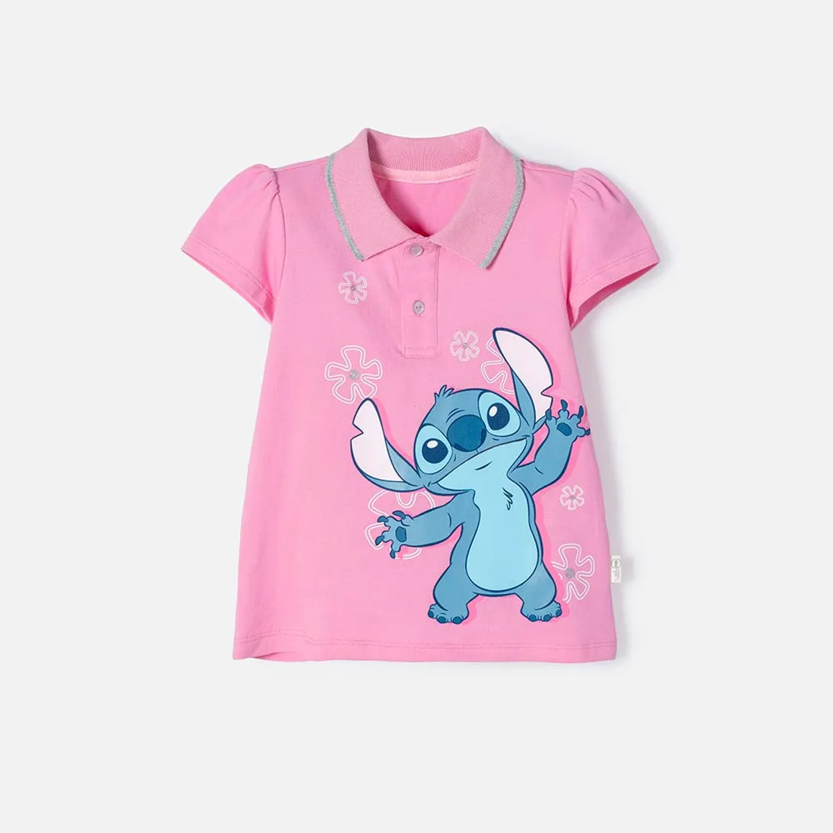 DISNEY - Polo de Stitch rosada con estampado para niña 2T a 5T