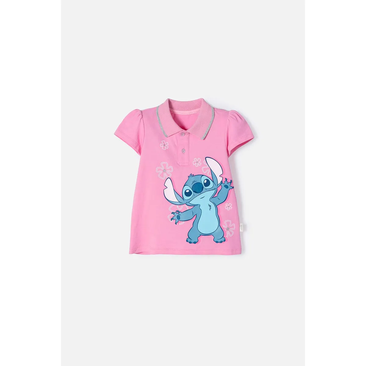 DISNEY - Polo de Stitch rosada con estampado para niña 2T a 5T