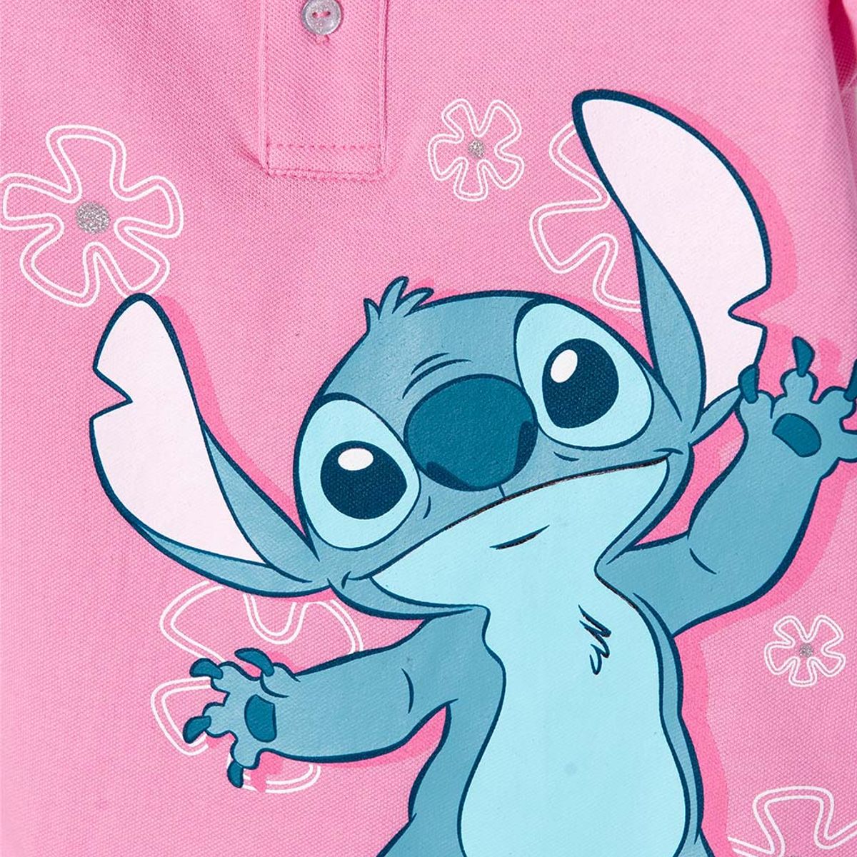 DISNEY - Polo de Stitch rosada con estampado para niña 2T a 5T
