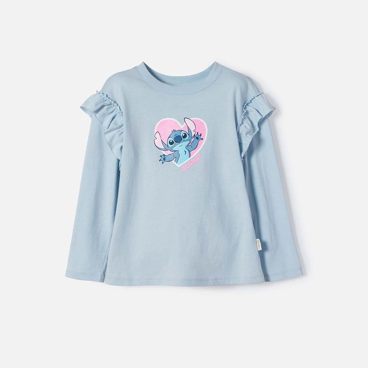DISNEY - Camiseta de Stitch azul manga larga para niña 2T a 5T