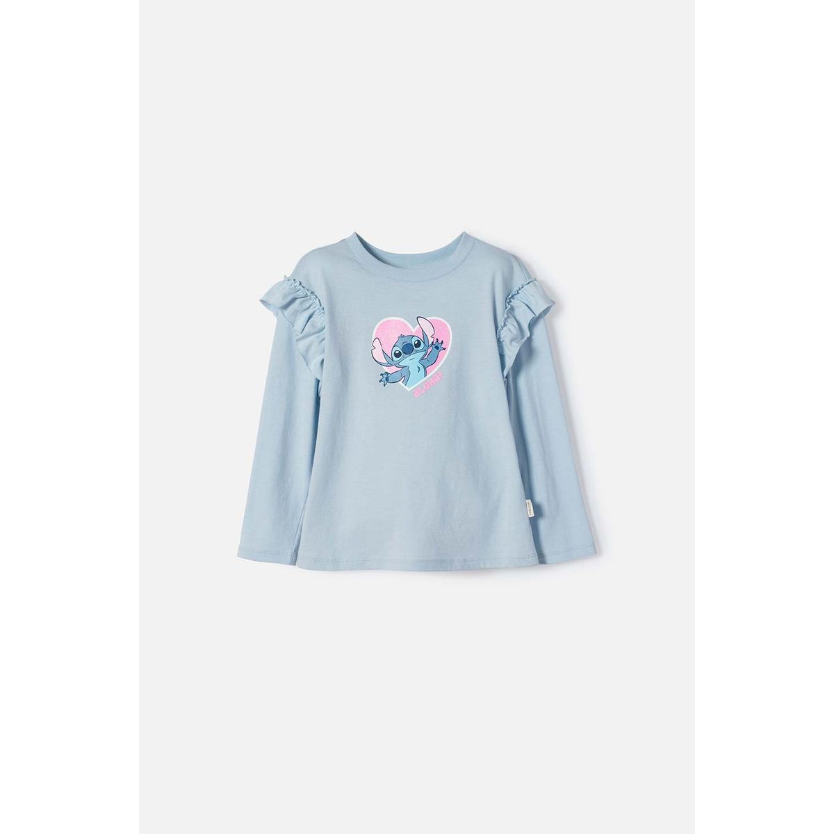 DISNEY - Camiseta de Stitch azul manga larga para niña 2T a 5T