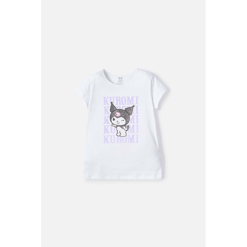 SANRIO - Camiseta de Kuromi manga corta blanco para niña