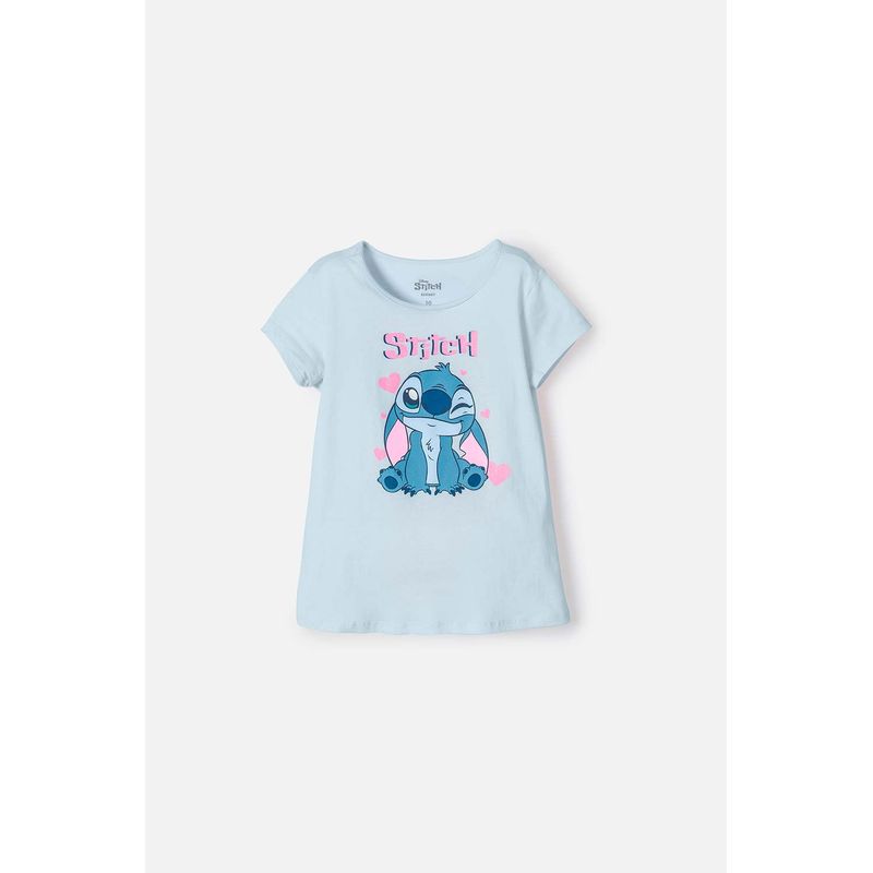 DISNEY - Camiseta de Stitch manga corta azul para niña