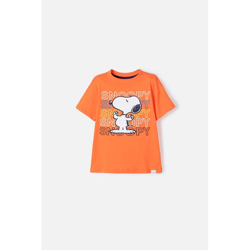 SNOOPY - Camiseta de Snoopy manga corta naranja para niño 2T a 5T