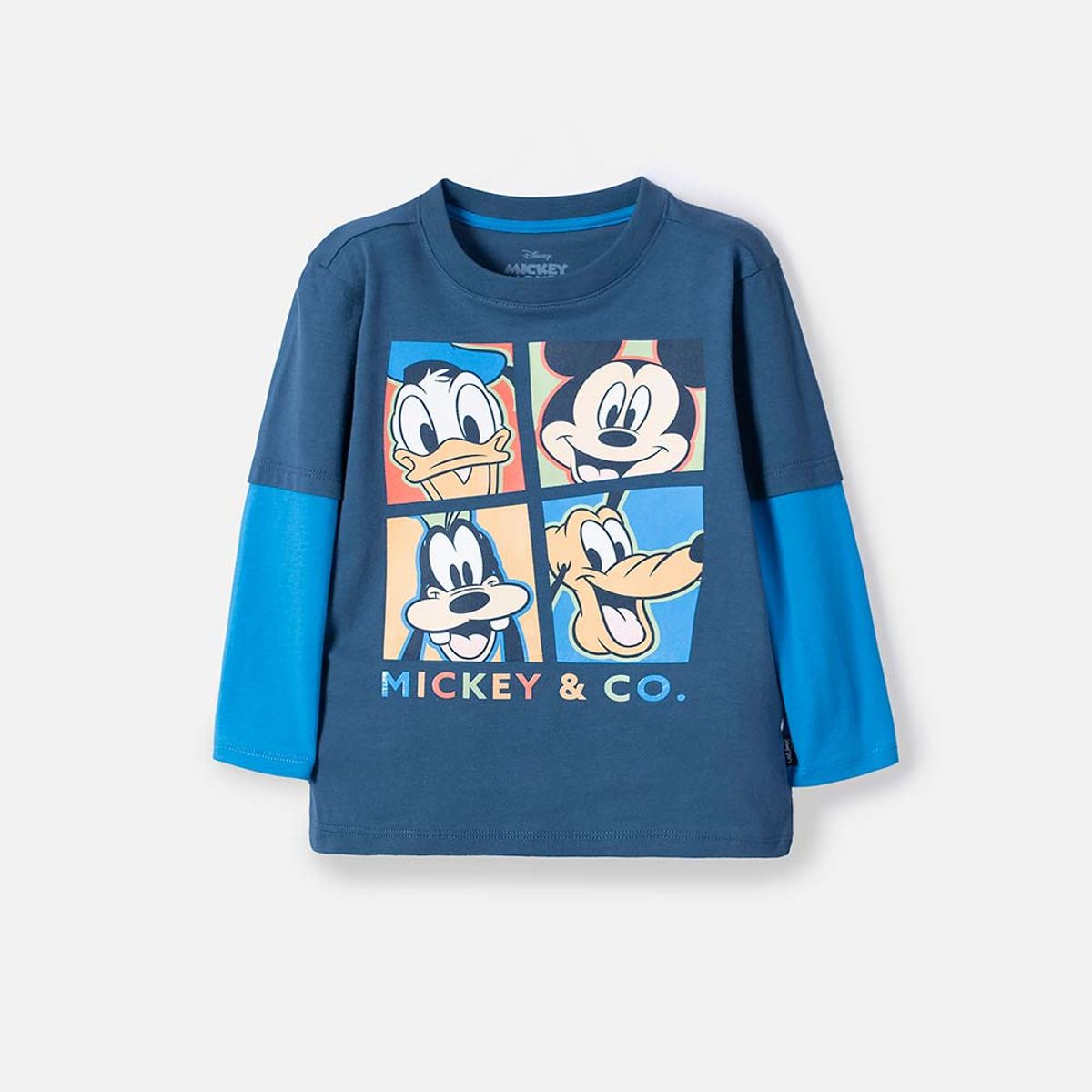 DISNEY - Camiseta de Mickey Mouse azul manga larga para niño 2T a 5T