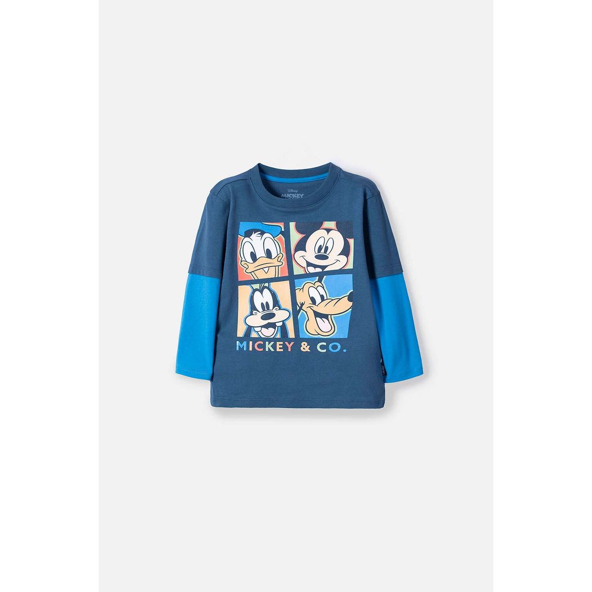 DISNEY - Camiseta de Mickey Mouse azul manga larga para niño 2T a 5T