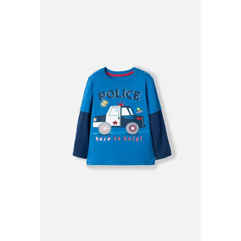 LITTLEMIC - Camiseta de Littlemic manga larga azul para niño 2T a 5T