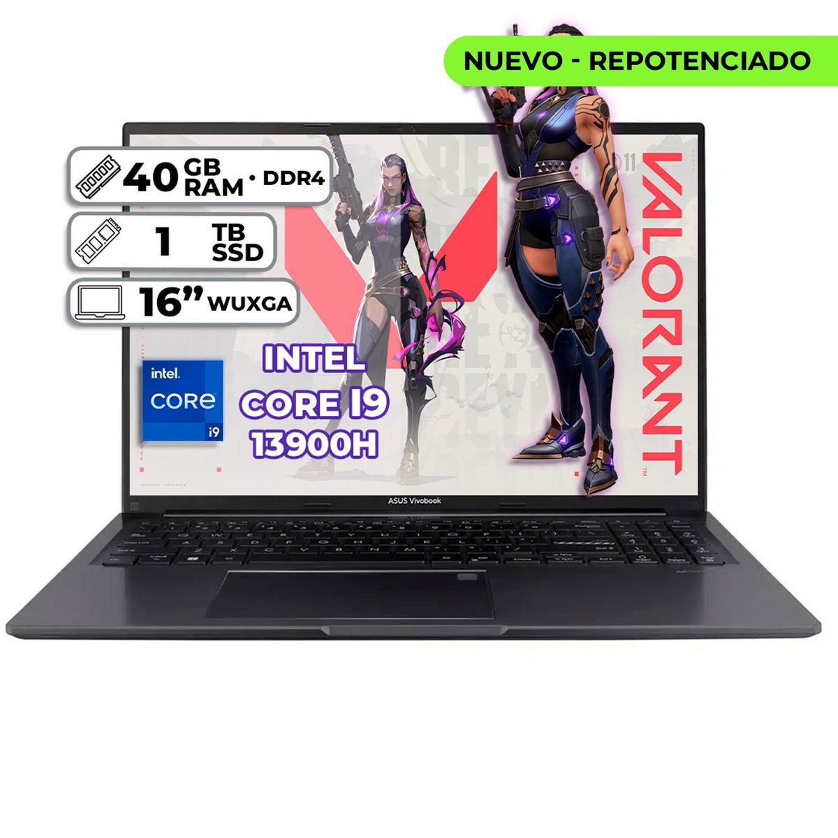 ASUS - PORTÁTIL ASUS INTEL CORE I9 13900H 40GB DDR4 1TB SSD 16 WUXGA INDIE BLACK