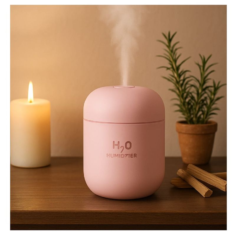 GENERICO - Humidificador H₂O Luz Led color Rosado 220ml + 1 Esencia Hidrosoluble