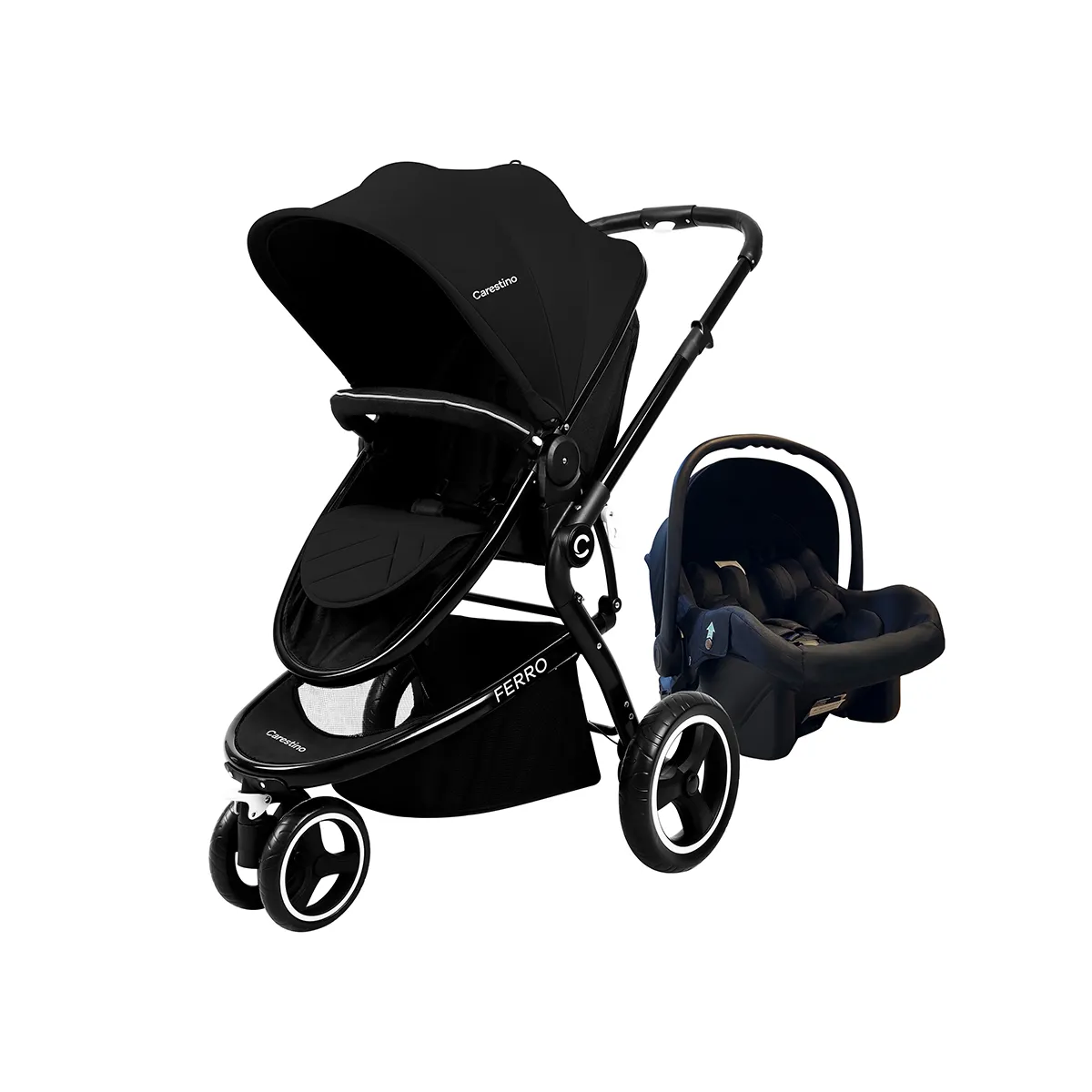 CARESTINO - Coche Carestino Ferro V2 Negro con Porta bebé y Moisés