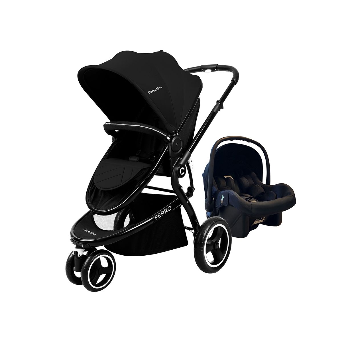 CARESTINO - Coche Carestino Ferro V2 Negro con Porta bebé y Moisés
