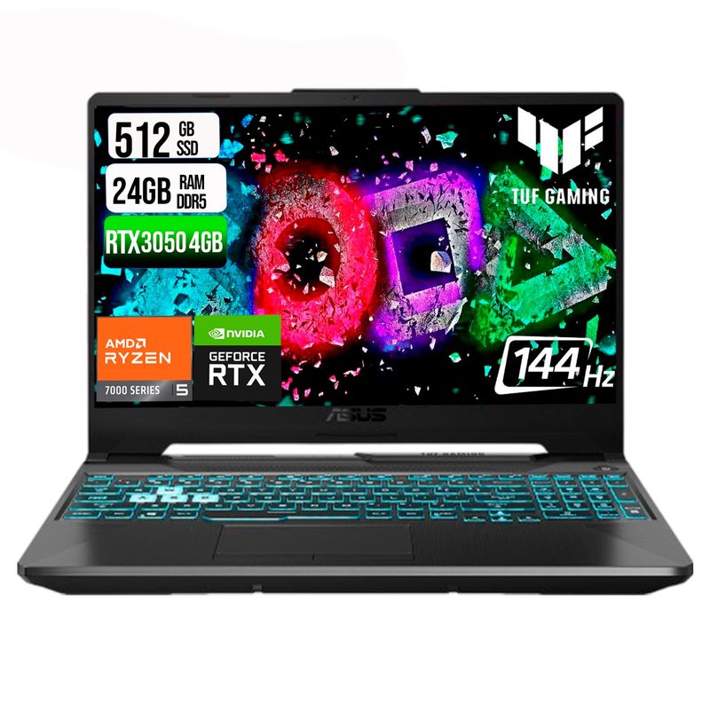 ASUS - ASUS TUF A15 AMD RYZEN 5 7535HS SSD 512GB RAM 24GB DDR5 15,6 FHD RTX 3050 4GB