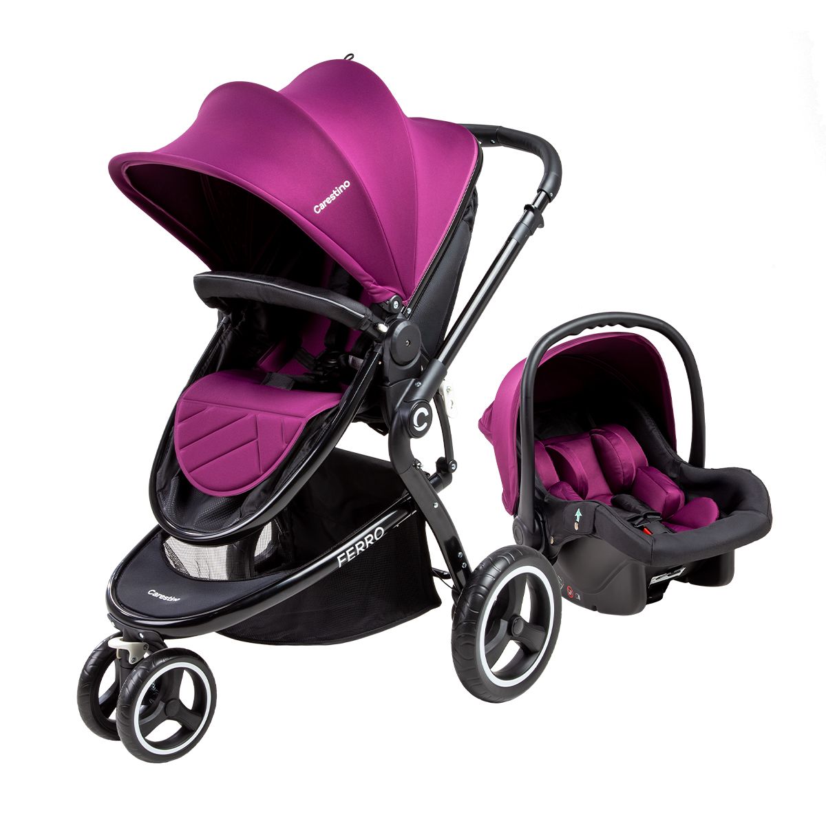 CARESTINO - Coche Carestino Ferro V2 Mora con Porta bebé y Moisés