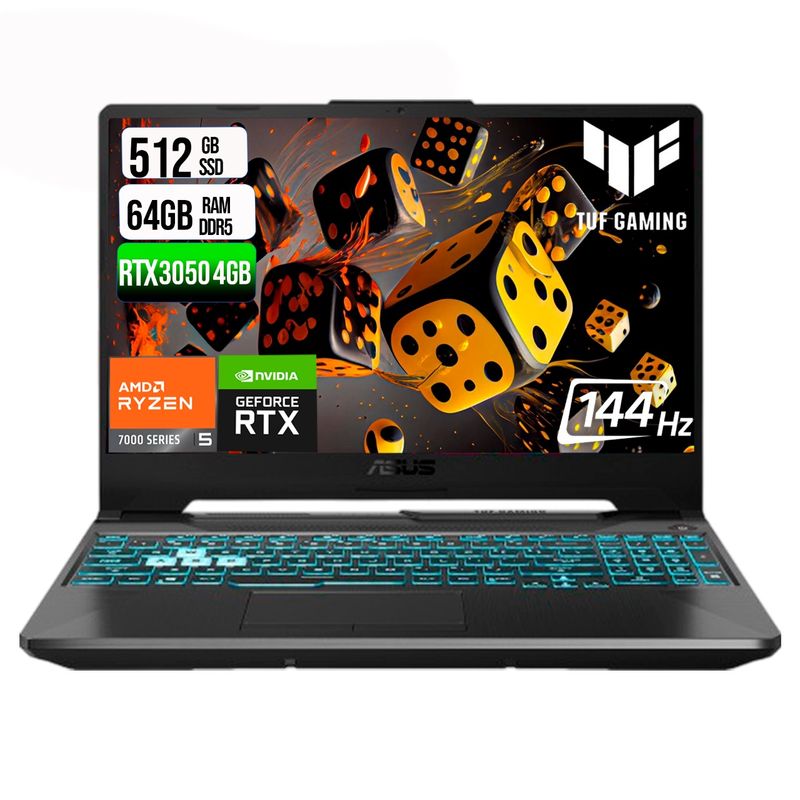 ASUS - ASUS TUF A15 AMD RYZEN 5 7535HS SSD 512GB RAM 64GB DDR5 15,6 FHD RTX 3050 4GB