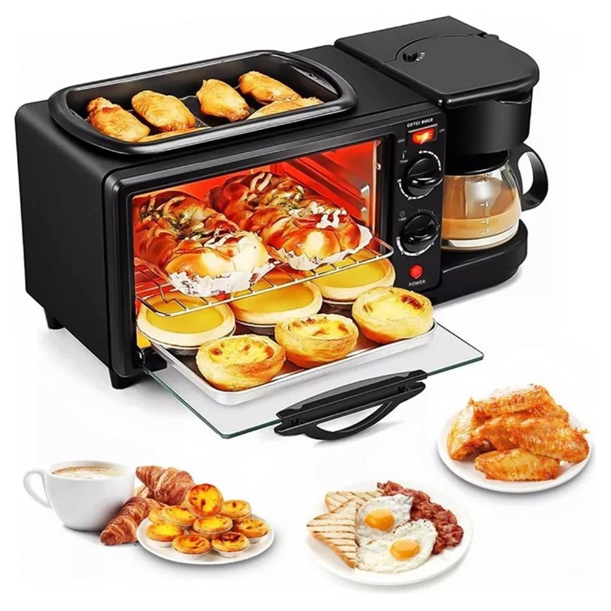 ZHOPI CO - Maquina Para Hacer Desayuno 3 En 1 Horno Cafetera Sarten