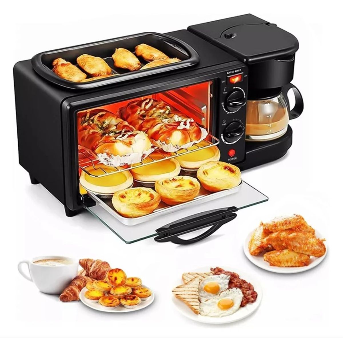 ZHOPI CO - Maquina Para Hacer Desayuno 3 En 1 Horno Cafetera Sarten