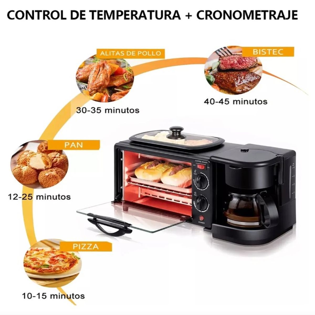 ZHOPI CO - Maquina Para Hacer Desayuno 3 En 1 Horno Cafetera Sarten