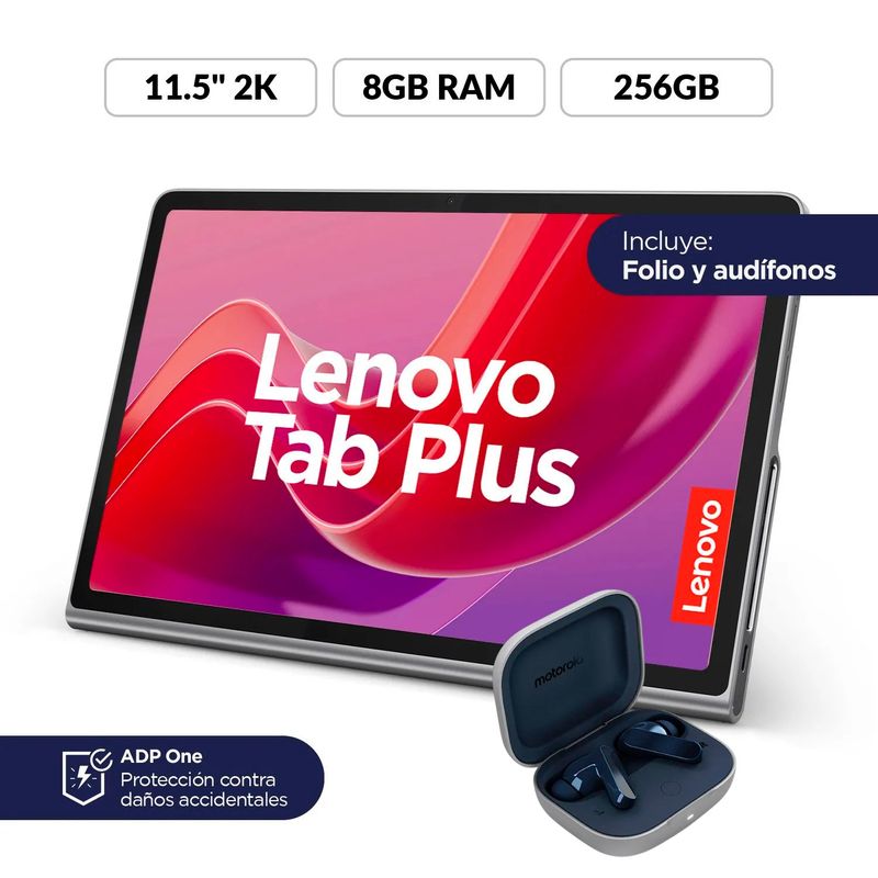 LENOVO - TABLET LENOVO TAB PLUS WIFI 2K 11,5" 8GB RAM 256 GB altavoces JBL + AUDIFONOS + CASE