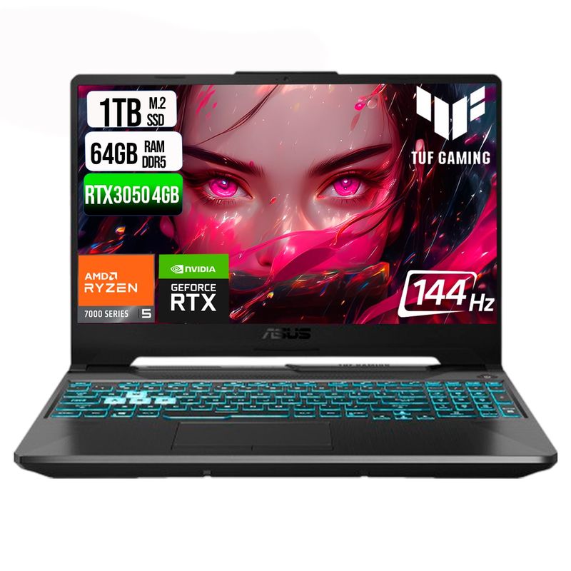 ASUS - ASUS TUF A15 AMD RYZEN 5 7535HS SSD 1TB RAM 64GB DDR5 15,6 FHD RTX 3050 4GB