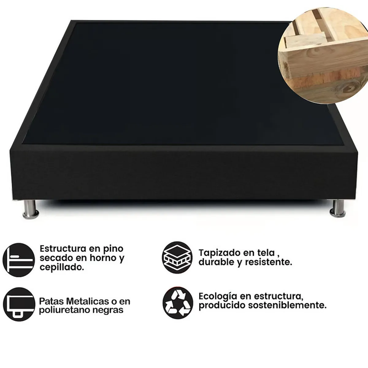 GENERICO - Base Cama Semi-Doble 1.20 X 1.90 Con pestaña Dividida