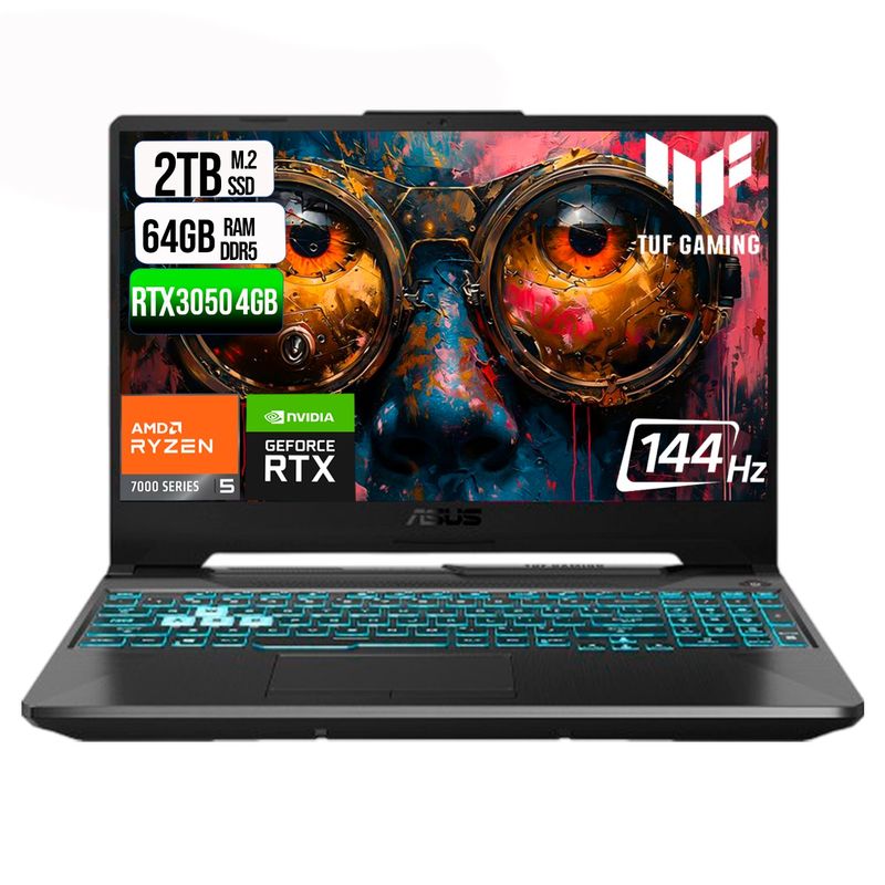 ASUS - ASUS TUF A15 AMD RYZEN 5 7535HS SSD  2TB RAM 64GB DDR5 15,6 FHD RTX 3050 4GB