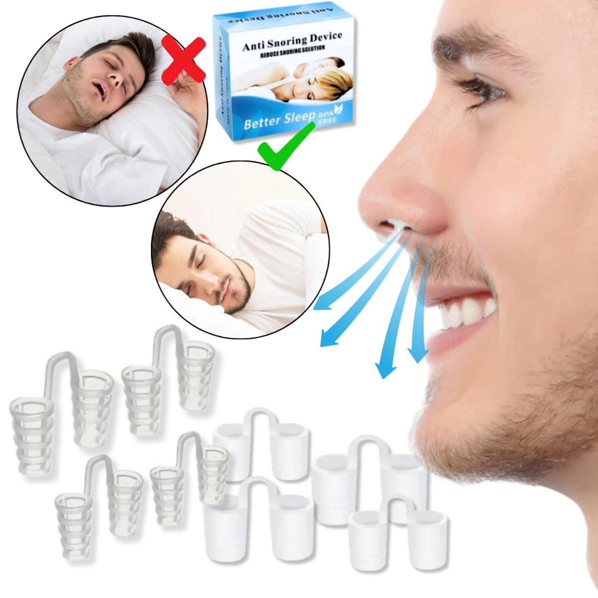 GENERICO - Dilatadro Nasal Antirronquido 4 Tallas 8 Pares