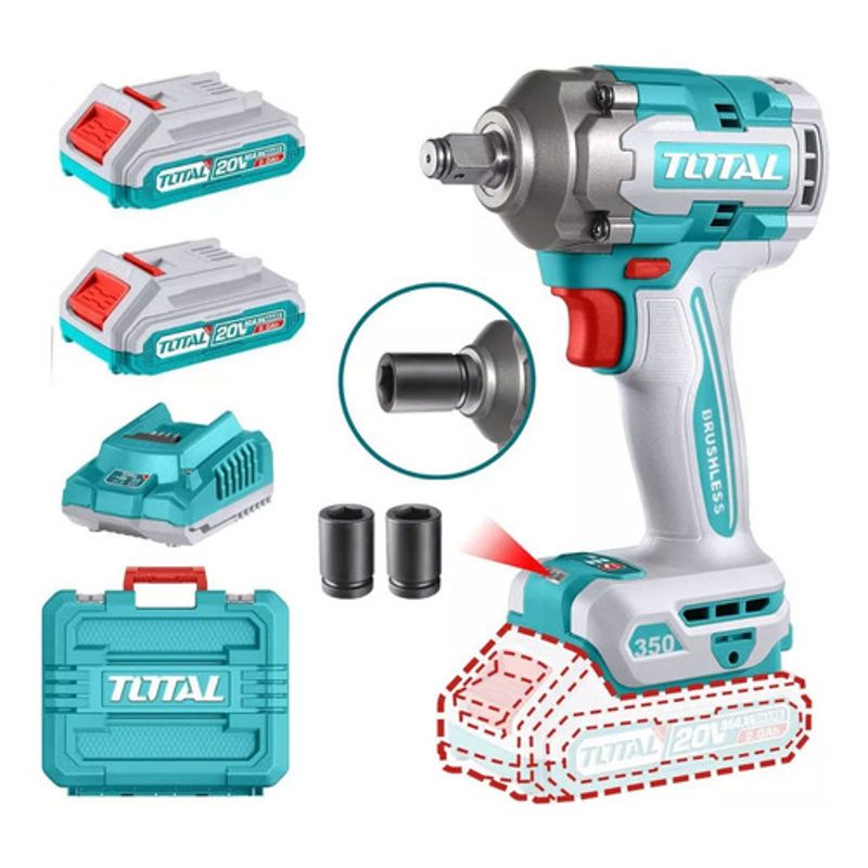 TOTAL - Pistola De Impacto Inalambrica 350nm 20v + 2 Baterias Total