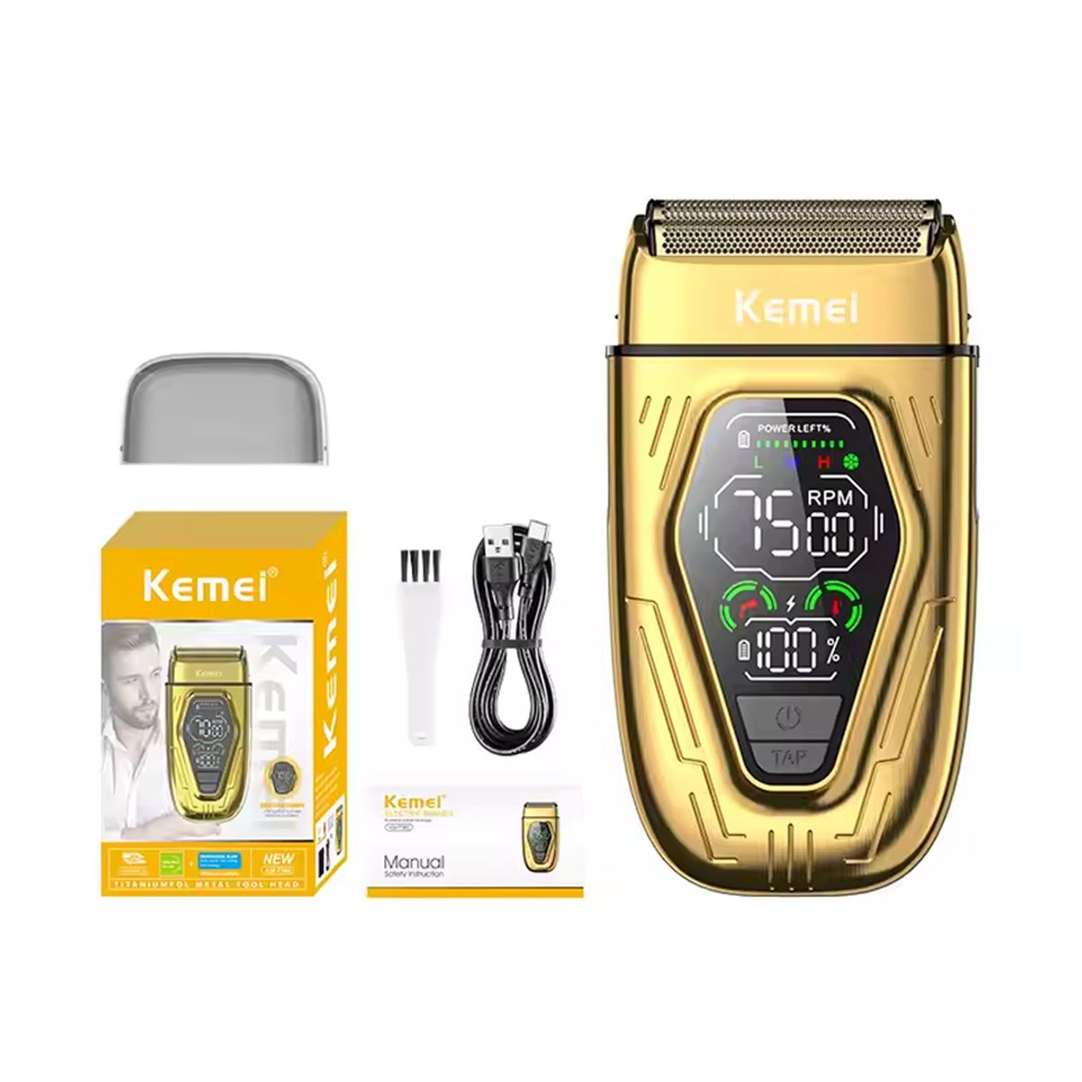 KEMEI - Afeitadora Recargable Kemei KM‑T360 con Cabezal Giratorio