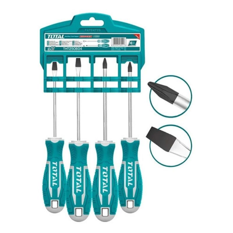 TOTAL - Kit Set Juego Destornilladores 4 Piezas Total